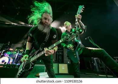 Sterling Heights, MI / USA - June 9, 2018: Mastodon performs live at the Michigan Lottery Amphitheater at Freedom Hill.