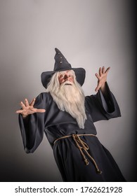 Stern Greyhaired Bearded Wizard Gray Cassock Stock Photo 1762621928 ...