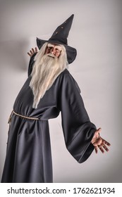 Stern Greyhaired Bearded Wizard Gray Cassock Stock Photo 1762621934 ...