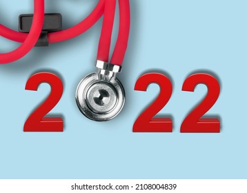 Stethoscope With 2022 Number On Background. Happy New Year For Healthcare, Insurance