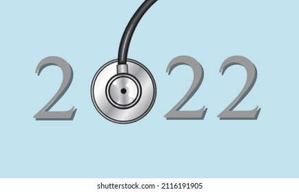 Stethoscope With 2022 Number On Background. Happy New Year For Healthcare, Insurance