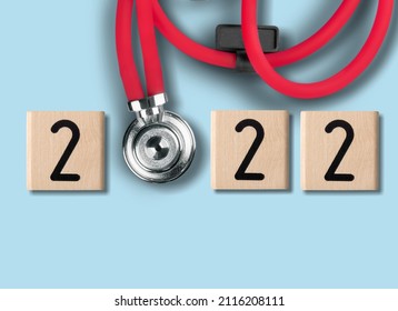 Stethoscope With 2022 Number On Background. Happy New Year For Healthcare, Insurance