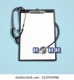 Stethoscope With 2022 Number On Background. Happy New Year For Healthcare, Insurance