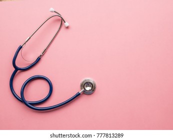 stethoscope attributes medical,healthcare ,cardiac on pink background copy space