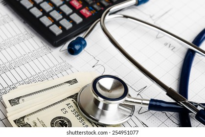  Stethoscope and calculator symbol for health care costs or medical insurance  - Powered by Shutterstock