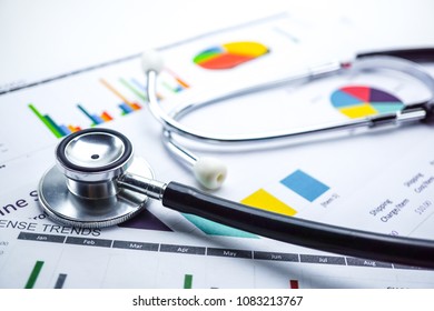 Stethoscope, Charts and Graphs paper,  Finance, Account, Statistics, Investment, Analytic research data economy and Business company meeting concept.
