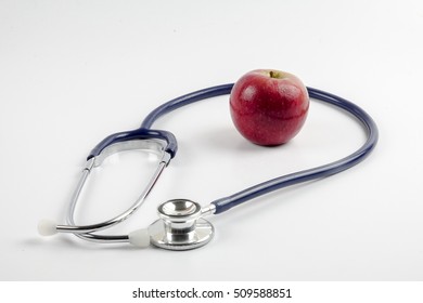 Stethoscope with fruit concept for diet, healthcare, nutrition or medical insurance