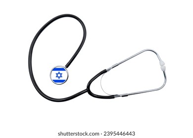 Stethoscope with head in the form of the Israeli flag, isolated on a white background. Concept of medical diagnostics and Israeli healthcare system - Shutterstock ID 2395446443