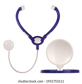 Stethoscope And Head Mirror Light Doctor Toy Set Isolated On White Background