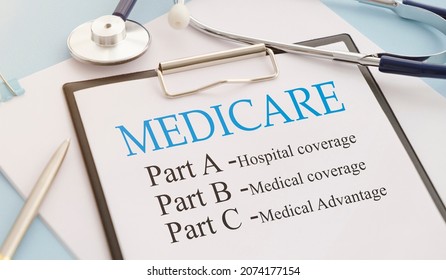 Stethoscope with medicare form with parts list. - Shutterstock ID 2074177154