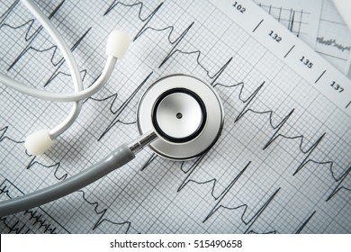 Stethoscope On EKG Graph Background. Medicine Concept