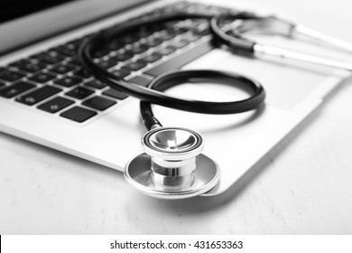 Stethoscope On Laptop, Close-up