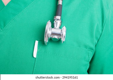 Stethoscope on medical uniform. General doctor concept