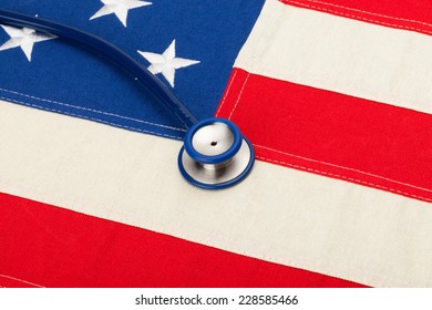 Stethoscope Over US Flag - Heath Care Concept