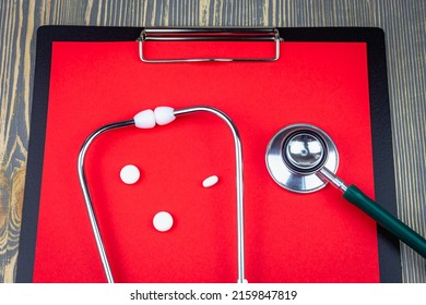 Stethoscope, Pills And Journal Entry For Doctor, Tablet.