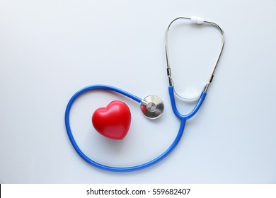 Stethoscope And  Red Heart Heart Check.Concept Healthcare.