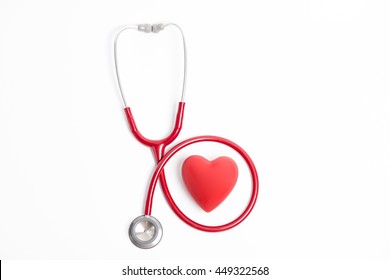 Stethoscope And Red Heart Isolated On White Background