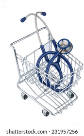 Stethoscope And Shopping Cart, Photo Icon For The Medical Profession And Practice Acquisition