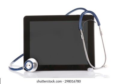 Stethoscope And Tablet Isolated On White