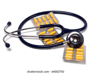 Stethoscope Tablets Isolated On White Background Stock Photo 64003750 ...