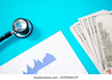 Stethoscope, US Dollar banknote and printed statistic chart. Financial, account, statistics and financial health concept.
 - Powered by Shutterstock