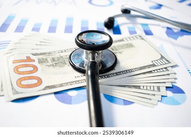 Stethoscope, US Dollar banknote and printed statistic chart. Financial, account, statistics and financial health concept.
 - Powered by Shutterstock