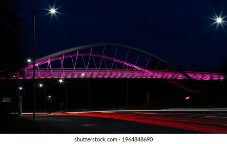 Steve Prescott Pedestrian Bridge  Lit Up Purple For The International Workers Memorial Day