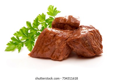 Stew Meat with herbs isolated on white background