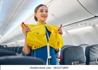 Stewardess Cabin Passenger Airplane Doing Training Stock Photo ...