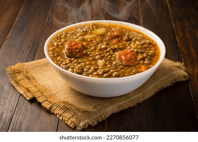 Stewed lentils with potatoes, Spanish food