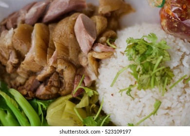 Stewed pork leg on rice.Thai food