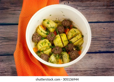 Stewed Potatoes With Meatballs In The Crock-pot