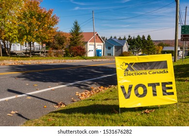 St-Hermenegilde, CA - 13 October 2019: Elections Canada Vote Sign In Front Of A Polling Station