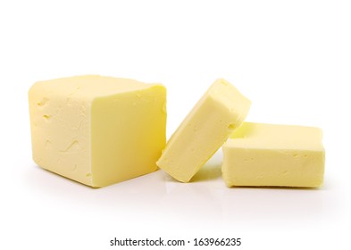 Stick Of Butter, Cut, Isolated On White.