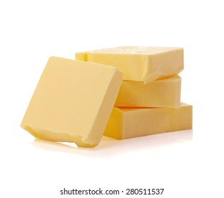 Stick Of Butter, Cut, Isolated On White.