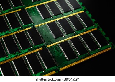 Stick of computer random access memory. Ram. Selective focus