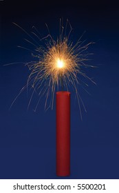 Stick Of Dynamite With A Lit Fuse On A Blue Background