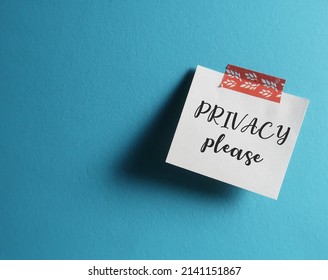 Stick Note On Blue Copy Space With Handwritten Text PRIVACY PLEASE, Concept Of Asking For Respect People Privacy, Maintaining Appropriate Social Boundaries