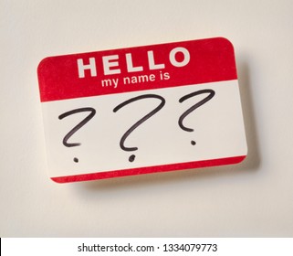 Stick On Write In Name Badge With Question Marks For Name. Hello My Name Is.