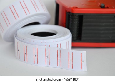 Sticker Tag And Price Hand Labeler On White Background