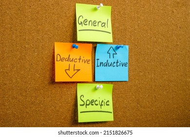 Stickers pinned on the desk. Deductive vs inductive reasoning. - Shutterstock ID 2151826675