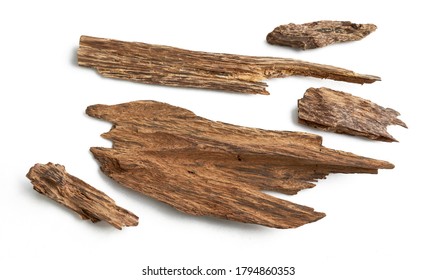 Sticks Of  Agarwood Background. The Incense Chips Used By Burning For Incense & Perfumes Of Essential Oil As Oud Or Bakhoor 