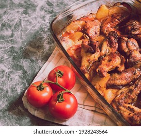 Sticky BBQ Chicken Wings On A Baking Sheet