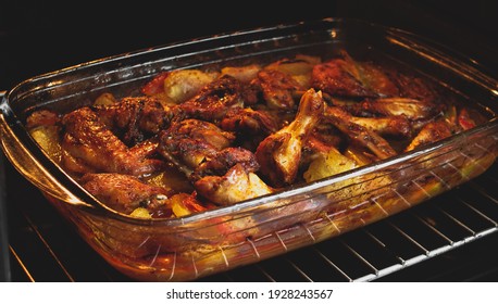 Sticky BBQ Chicken Wings On A Baking Sheet