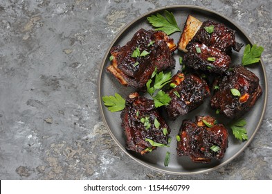 STICKY BEEF SHORT RIBS. Sweet BBQ.  Top View