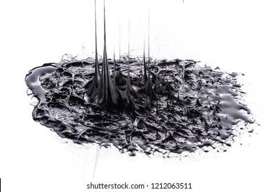 Sticky Black Face Mask Texture On White Background. Black Oil Swab