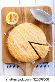 Sticky Lemon Cake With Icing Drizzle Top View