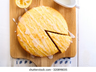 Sticky Lemon Cake With Icing Drizzle Top View