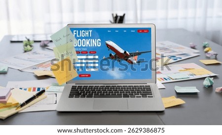 Sticky note for creative and analytic brainstorm for business idea with BI data dashboard on laptop screen. Analysis financial data visualization tech for marketing strategy. Prodigy