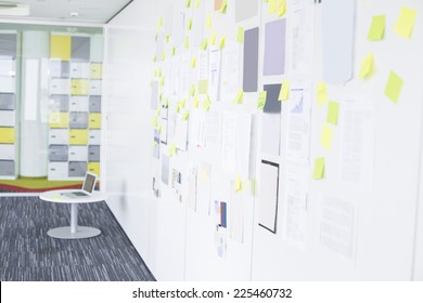 Sticky Notepapers On Wall In Creative Office Space